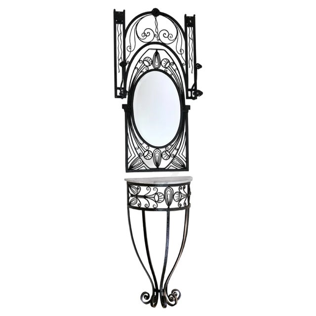 Art Deco Wardrobe with Console Table and Mirror, 1920s For Sale