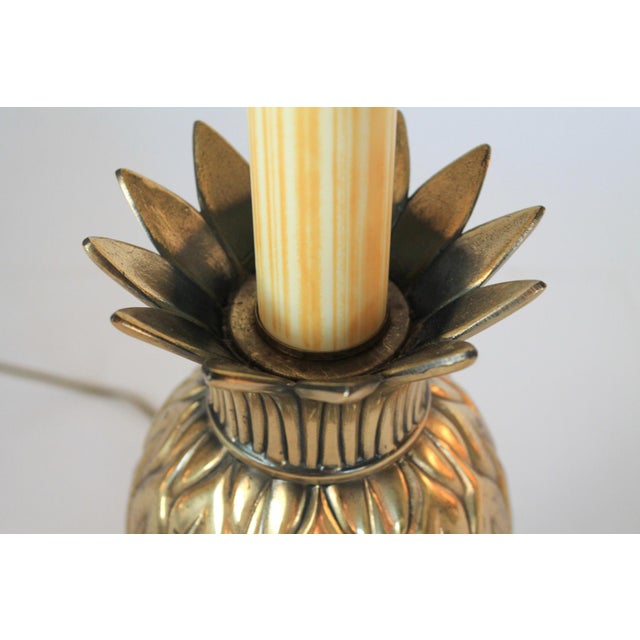 Vintage Footed Brass Pineapple Table Lamp W/ Wood Base For Sale - Image 9 of 13