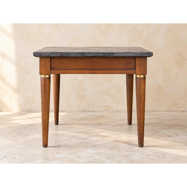 Mid-Century Modern Mid-Century-Modern-Side-Table | Black Marble Look Top and Brass Collars For Sale - Image 3 of 3
