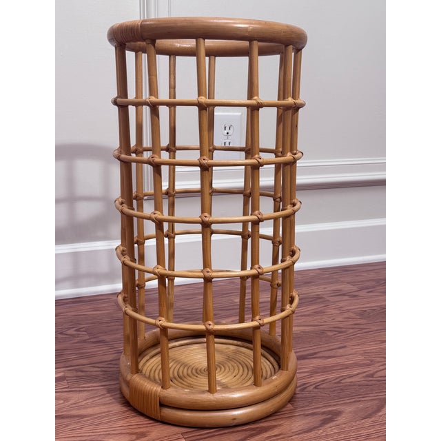 Mid-Century Modern Vintage Mid Century Boho Chic Bamboo and Rattan Umbrella Stand Styled After Franco Albini For Sale - Image 3 of 11