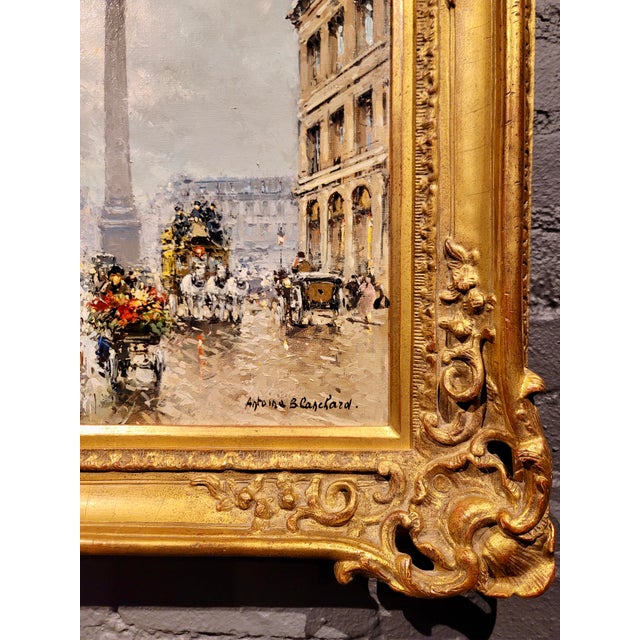 Textile Antoine Blanchard - 1890s Lively Street Scene in Paris -Oil Painting For Sale - Image 7 of 9