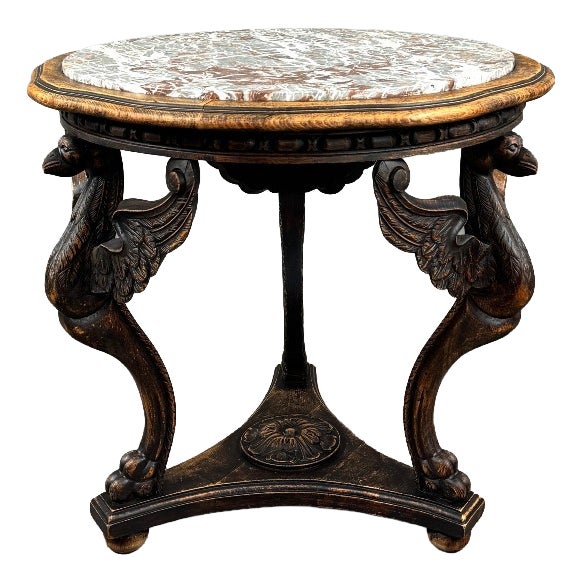 19th Century Carved Wooden Gueridon Table with Marble Top For Sale