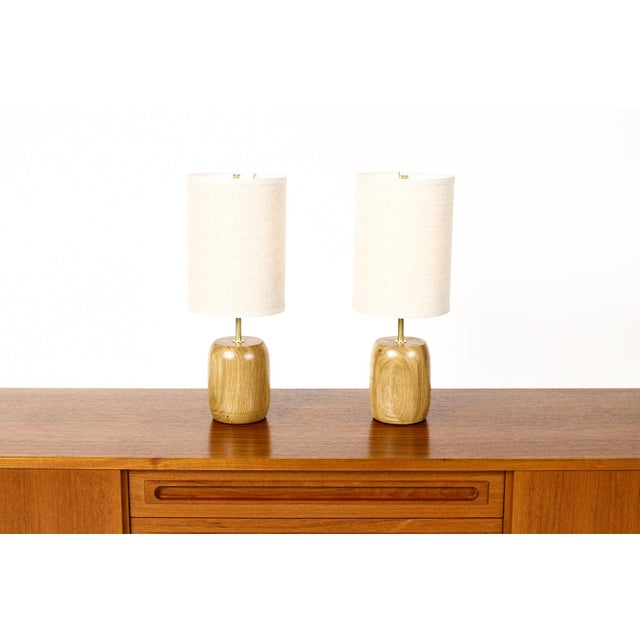 Mid-Century Modern Studio Craft White Oak Table Lamps — Lathe Turned With Brass Detailing — Pair — Tl6 For Sale - Image 3 of 8