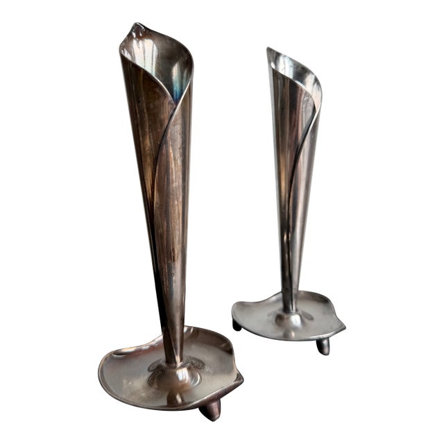 Hans Jensen Danish Modern Calla Lily Silverplate Candlesticks, Pair For Sale