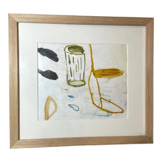 1980s Modern Original Mimi Young Abstract Acrylic Object Painting on Paper Framed For Sale