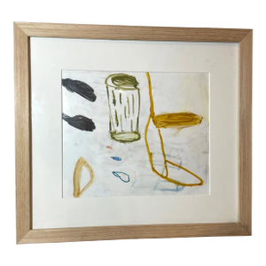 1980s Modern Original Mimi Young Abstract Acrylic Object Painting on Paper Framed