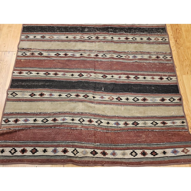 Textile Antique Shahsavan Tribal Kilim, Handwoven Wool, Southwestern Earth Tones, 5' X 7' For Sale - Image 7 of 7