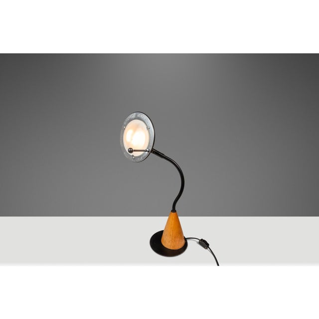 Mid-Century Post Modern Memphis-Style 'Ufo' Adjustable Halogen Table Desk Lamp W/ Oak Base, C. 1980s For Sale - Image 4 of 17