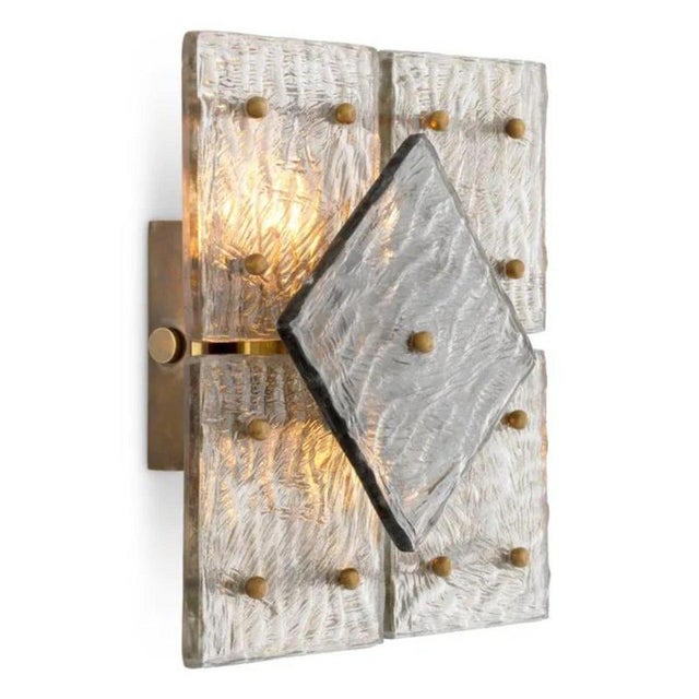 Geometric Wall Lamps in Brass and Handblown Glass, Set of 2 For Sale - Image 3 of 8