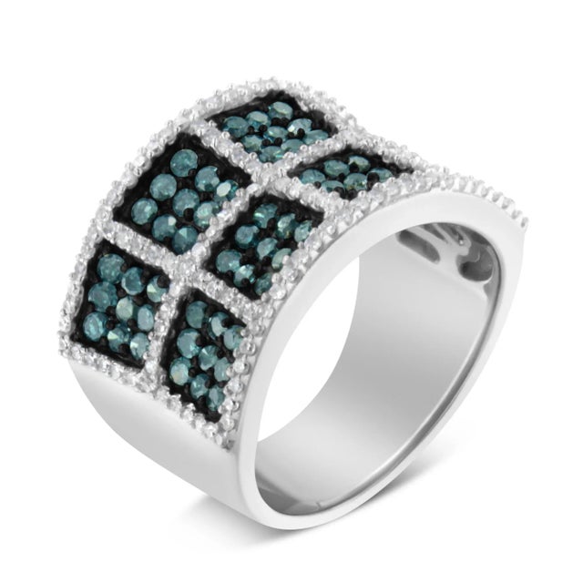 Haus of Brilliance 14K White Gold White and Treated Blue Diamond Cocktail Ring (1 1/2 Cttw, H-I Color, I1-I2 Clarity) - Size 7 For Sale - Image 4 of 7