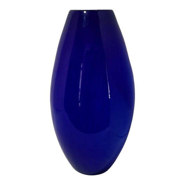 Mid-Century Modern Cobalt Blue Hand Blown Cashed Art Glass Vase For Sale