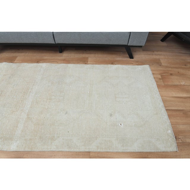1970s Vintage Handmade Wool Cotton Beige Runner Rug For Sale - Image 4 of 11