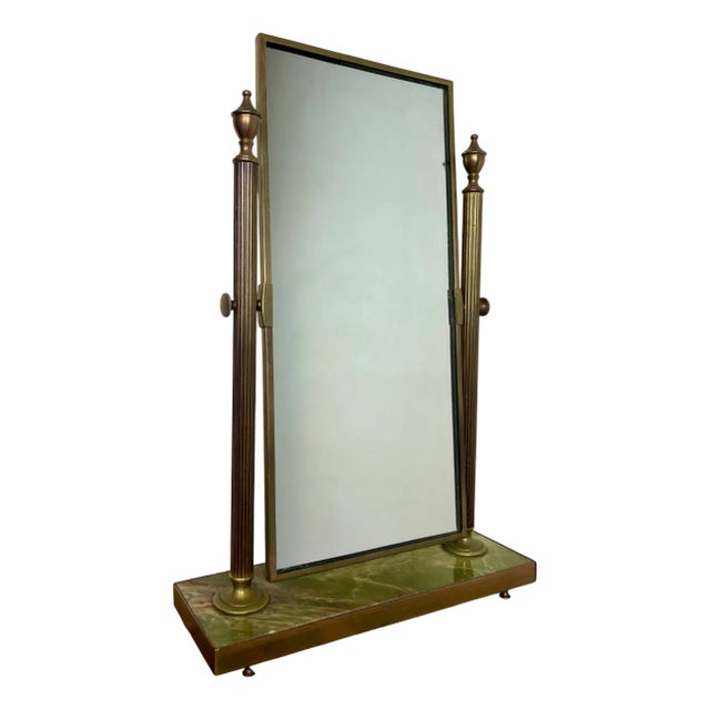Mid-Century Art Deco Style Brass and Onyx Dressing Table Mirror, 1950s For Sale
