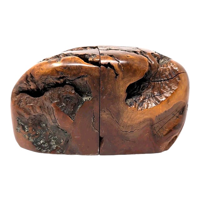 Burlwood Bookends Live Edge Natural Rustic Library Mid Century Modern Unique For Sale