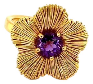 Pasquale Bruni Penelope 18k Yellow Gold Amethyst Flower Ring - Size 7.5