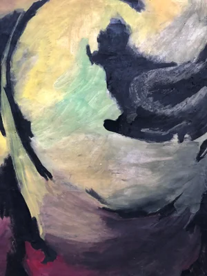 Mid Century Gouache and Oil Pastel Figurative Painting
