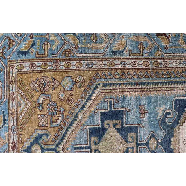 Persian Antique Malayer Rug With Geometric Design in Blue's & Brown's For Sale - Image 10 of 12
