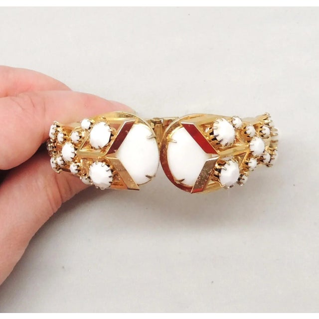 Metal Vintage 1960s Signed Castlecliff White Rhinestone Clamper Bracelet For Sale - Image 7 of 9
