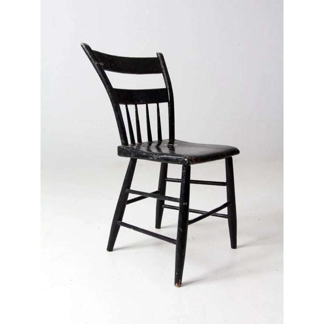 Black Antique Primitive Black Plank Seat Chair For Sale - Image 8 of 9