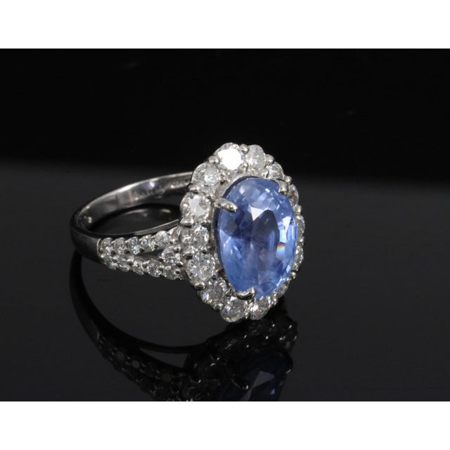 Metal Late 20th Century 4.71ct Gia Ceylon No Heat Sapphire & 1.32ct Diamond Platinum Ring Size 6.25 For Sale - Image 7 of 15