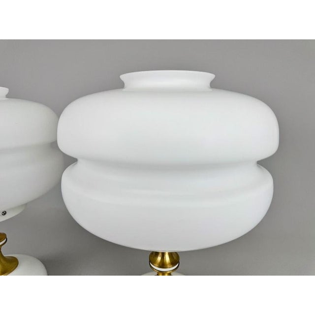 Milk Glass & Brass Table Lamps attributed to Napako, Czechoslovakia, 1970s, Set of 2 For Sale - Image 10 of 12