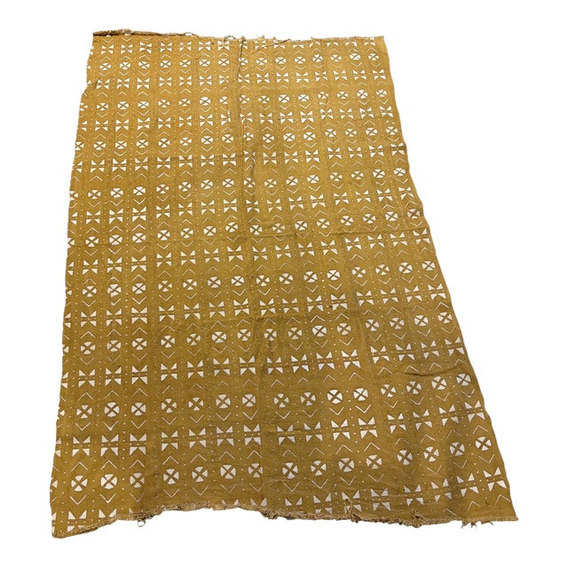 Vintage African Large Mustard & White Mud Cloth Textile Mali 64" by 43" For Sale