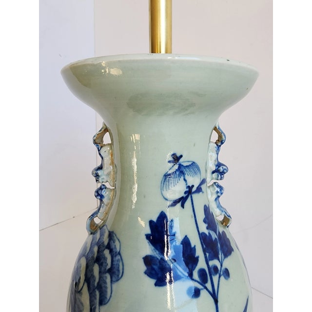 Blue Antique 19th Century Chinese Celadon & Blue Table Lamp For Sale - Image 8 of 12