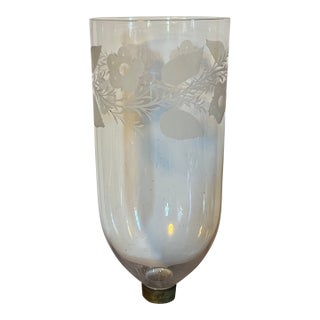 Large Antique English Regency Blown Glass Hurricane Shade for Wall Sconce or Candle Stick With Etched Foliate Design Circa 1820 For Sale