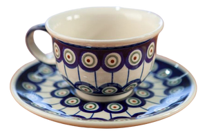 220 ml Cups with Krokus Saucers by Porcelana Boleslawiec, Set of 4