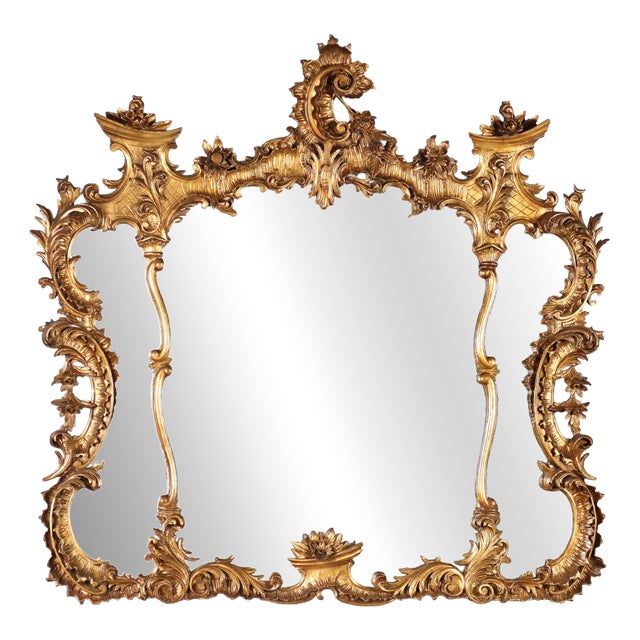 Carved and Gilded Wooden Mirror For Sale