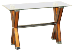 Chrome Tipped X Framed Console Table in Beech and Glass