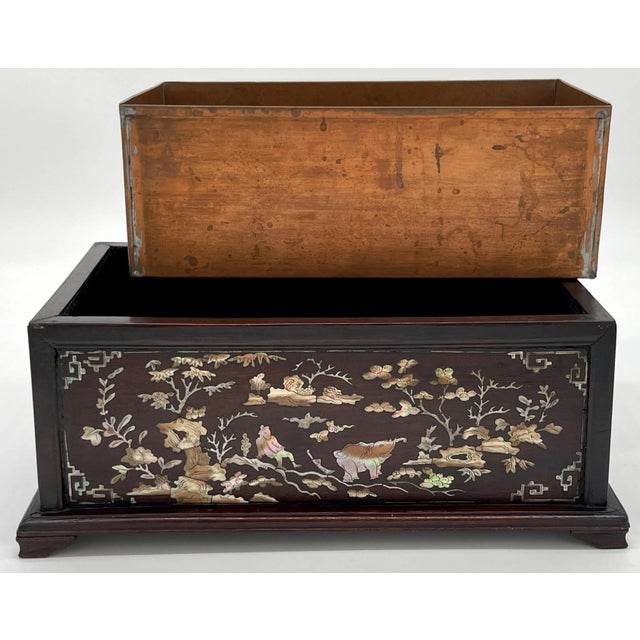 Antique Chinese Mother of Pearl Inlaid Hardwood Jardinière with Copper Liner For Sale - Image 12 of 12