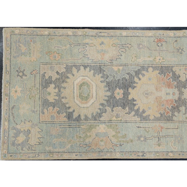 Early 21st Century Turkish Oushak Runner Rug Muted Blue & Beige Handwoven Wool Rug 2'9" X 8'10" For Sale - Image 5 of 9