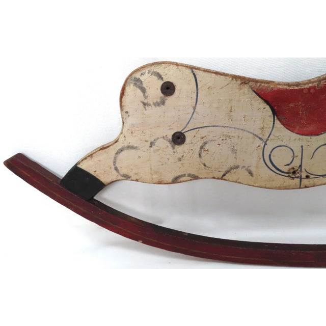 Wood Antique American Hand Painted Childs Rocking Horse Side Panel For Sale - Image 7 of 13