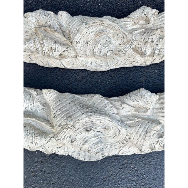 Pair Large Plaster Faux Driftwood Architectural Festoons, Wall Mount Swags- Seashell Motif For Sale - Image 4 of 13