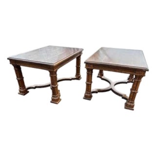 Late 20th Century Drexel GuildHall Pair of Walnut Rectangular Tables, Modern Style For Sale