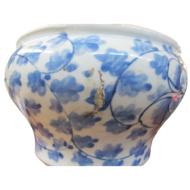 Blue Chinese Blue Porcelain Peonies Scroll Cache Spittoon Planter Pot Bowl For Sale - Image 8 of 9