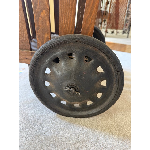 Traditional Antique Slat Wood Grocery Shopping Cart Wheeled Basket For Sale - Image 3 of 9