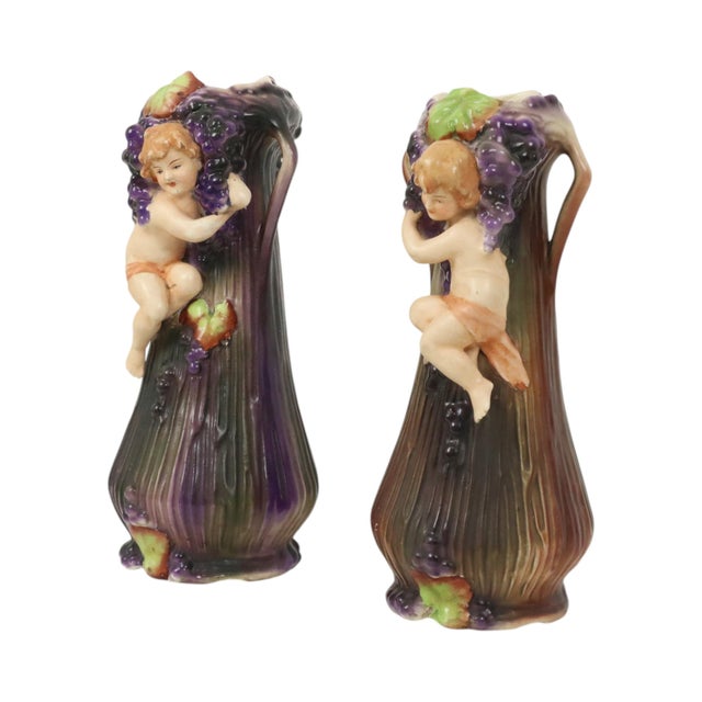 Art Nouveau Amphora Style Pottery Vases with Putti, 1890s, Set of 2 For Sale - Image 14 of 17