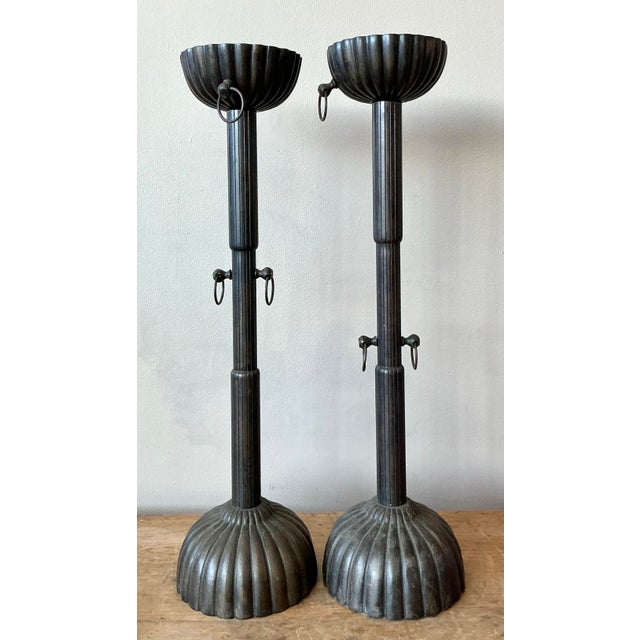 Mid-Century Modern Pair of Vintage Bronze Fluted Candlesticks For Sale - Image 3 of 7