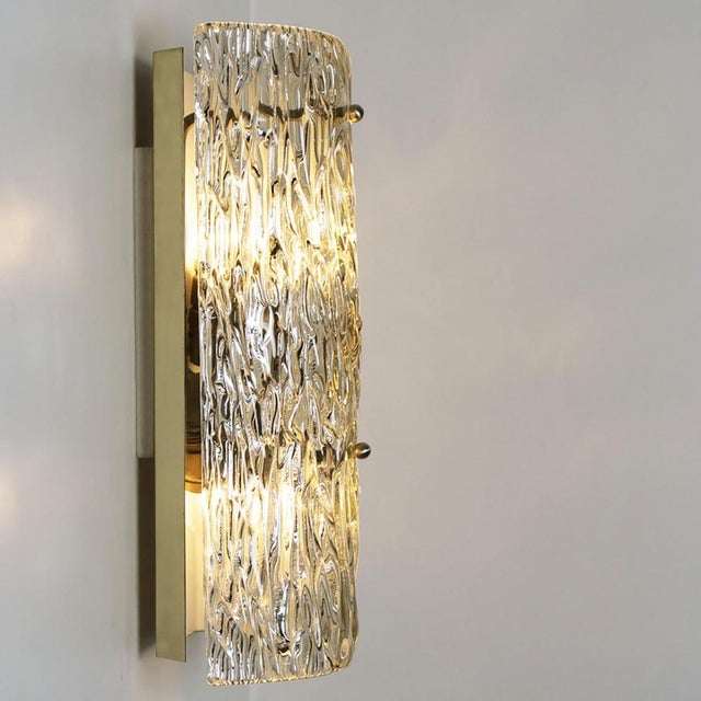 Large Modern Brass Ice Glass Wall Light attributed to J. T. Kalmar, 1960s For Sale - Image 6 of 16