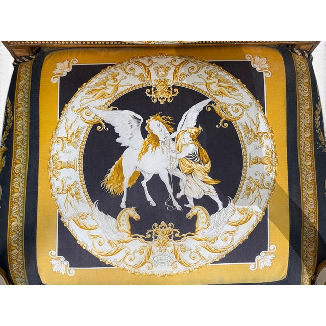 Louis Xvi, French Arm Chair, Versace Fabric, Giltwood, France, 1960s For Sale - Image 12 of 17