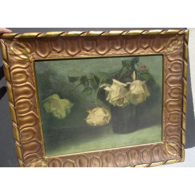Paint Yellow Rose Bouquet Stilllife by Belle Caddy White Early 20th For Sale - Image 7 of 8