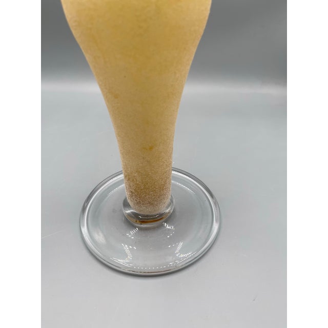 Hollywood Regency Tall Gold Textured Art Glass Candlestick With Clear Glass Base For Sale - Image 3 of 6