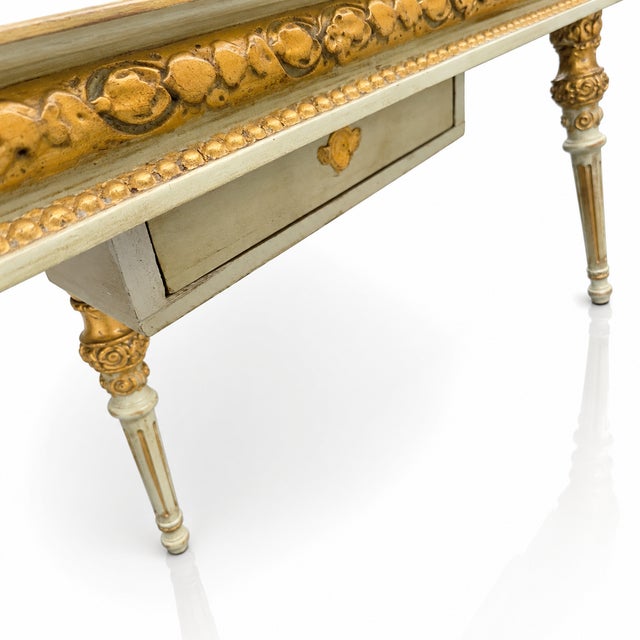 Late 19th Century French Louis XVI Revival Painted & Parcel-Gilt Wall-Mounted Console With Disappearing Secret Drawer, Late 19th Century For Sale - Image 5 of 17