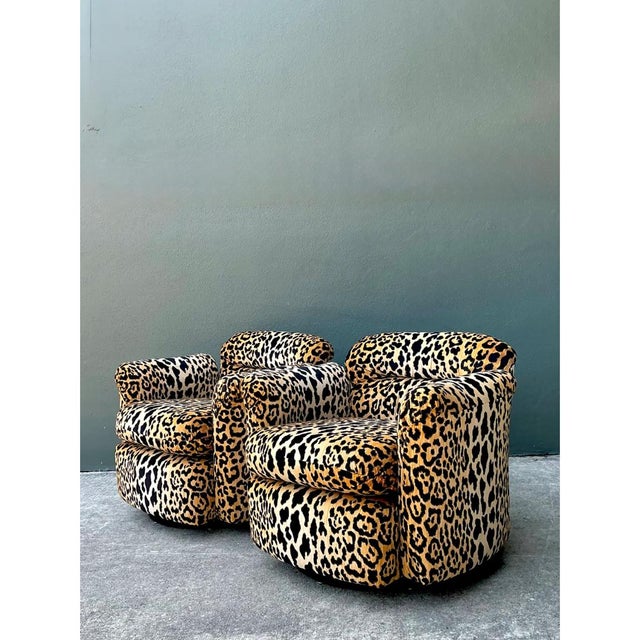 Vintage Leopard Velvet Swivel Chairs - Pair For Sale - Image 4 of 11