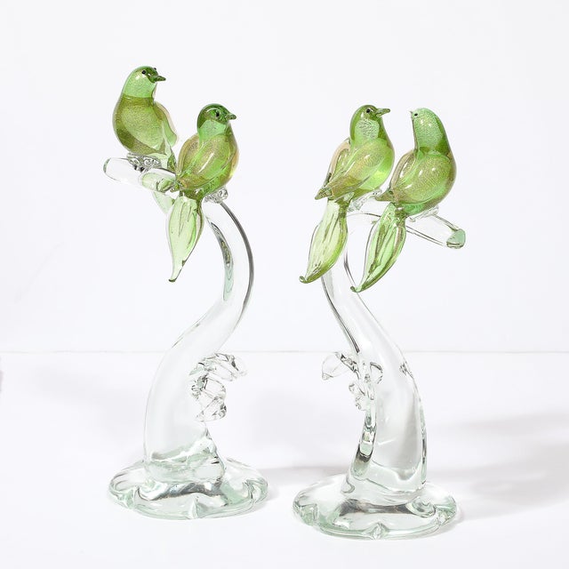 Mid-Century Modern Mid-Century Chartreuse & Transparent Hand-Blown Murano Glass Bird Sculptures For Sale - Image 3 of 12