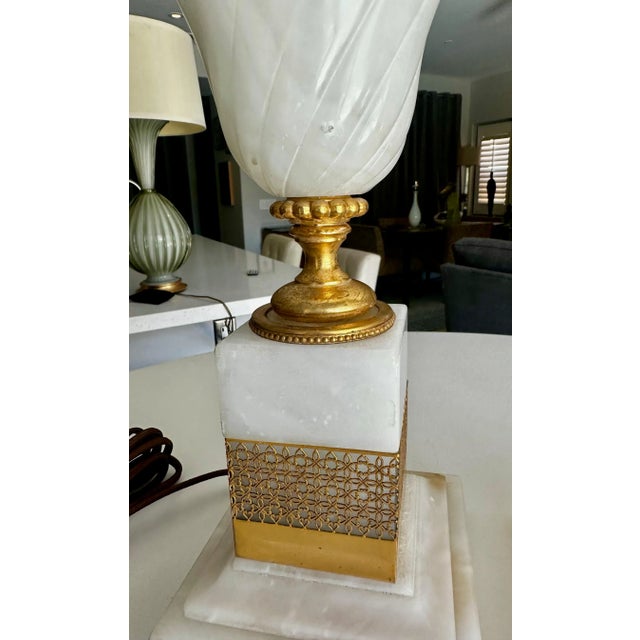 Pair French Gilt Alabaster Table Lamps For Sale - Image 9 of 12