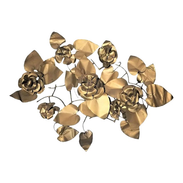 Mid-Century Tole Brass Folded Metal Floral Wall Sculpture For Sale