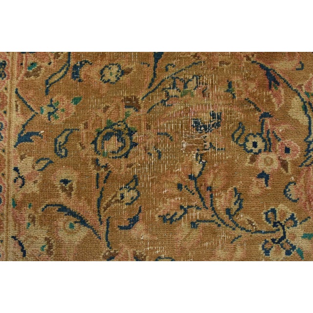 Kashan Rug 9'7'' X 12'4'' Brown Wool Vintage Distressed Hand-Knotted Carpet For Sale - Image 11 of 15